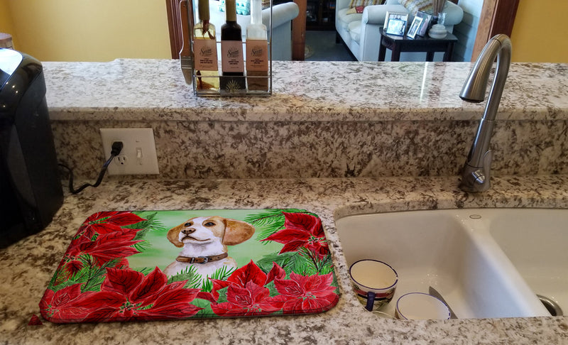 Beagle Poinsettas Dish Drying Mat – Absorbent, Artistic Kitchen Essentials CK1334DDM