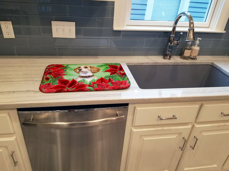 Beagle Poinsettas Dish Drying Mat – Absorbent, Artistic Kitchen Essentials CK1334DDM
