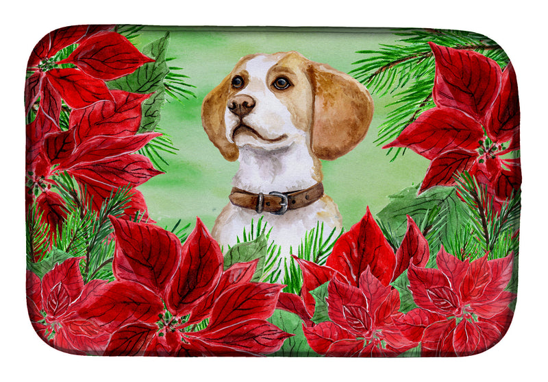 Beagle Poinsettas Dish Drying Mat – Absorbent, Artistic Kitchen Essentials CK1334DDM