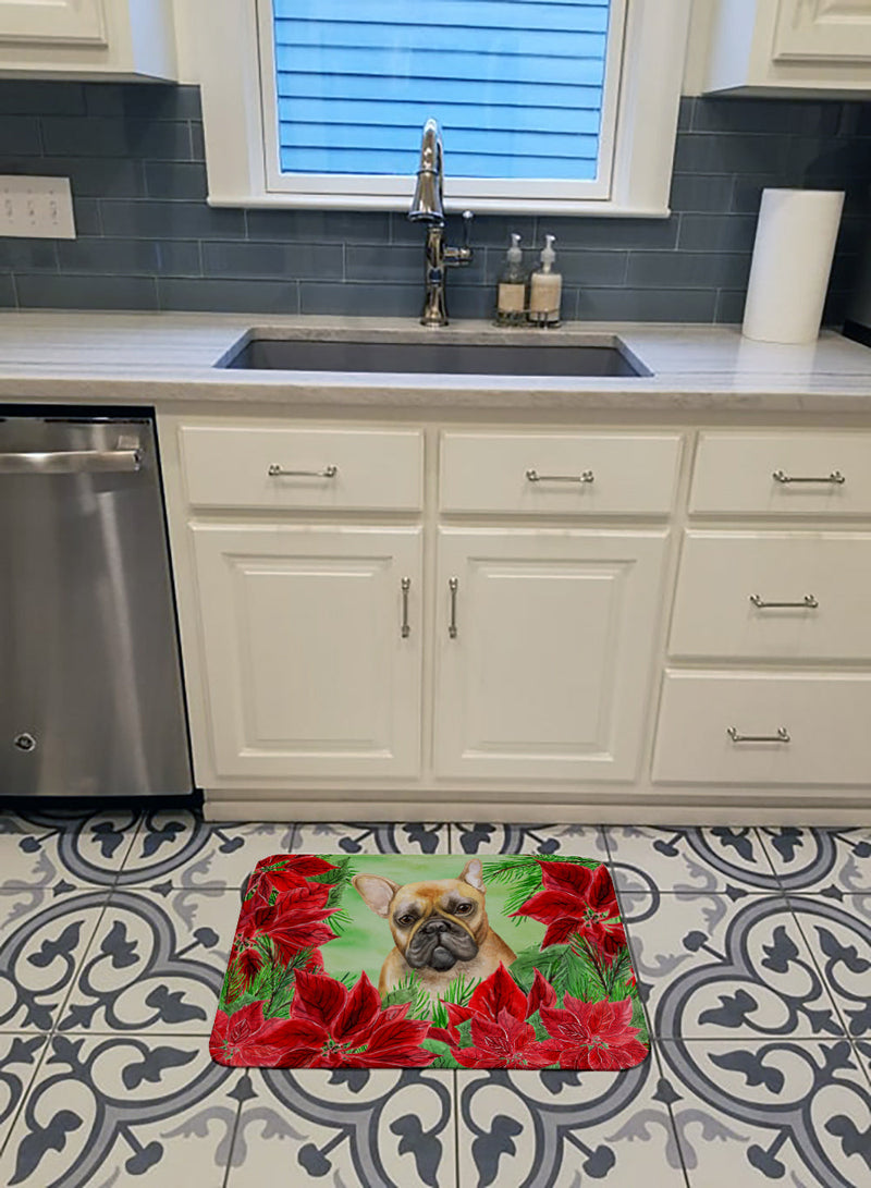 French Bulldog Poinsettas Machine Washable Memory Foam Mat CK1336RUG