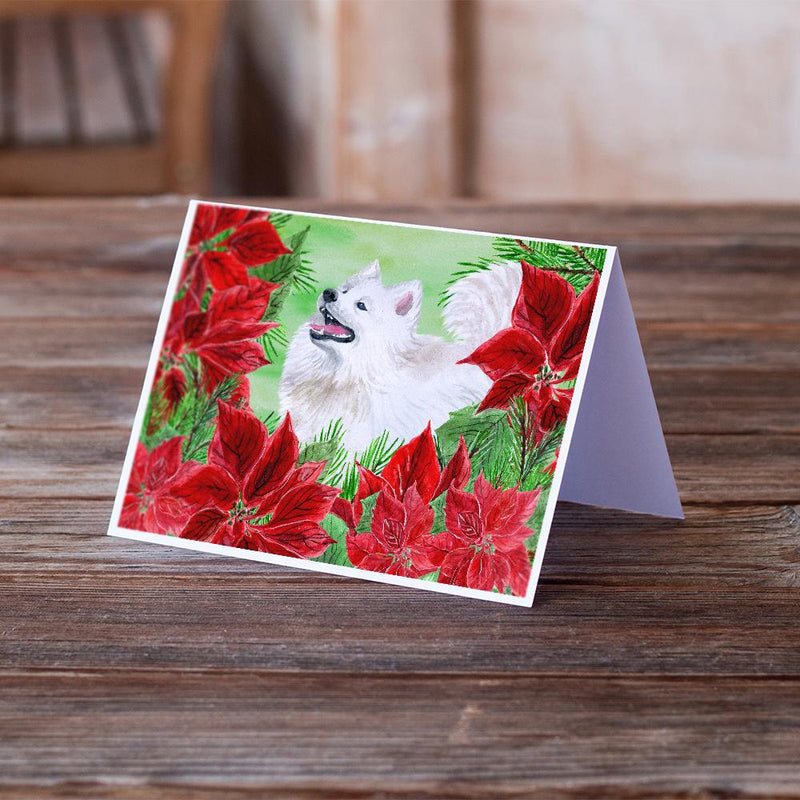 Samoyed Poinsettas Greeting Cards and Envelopes Pack of 8