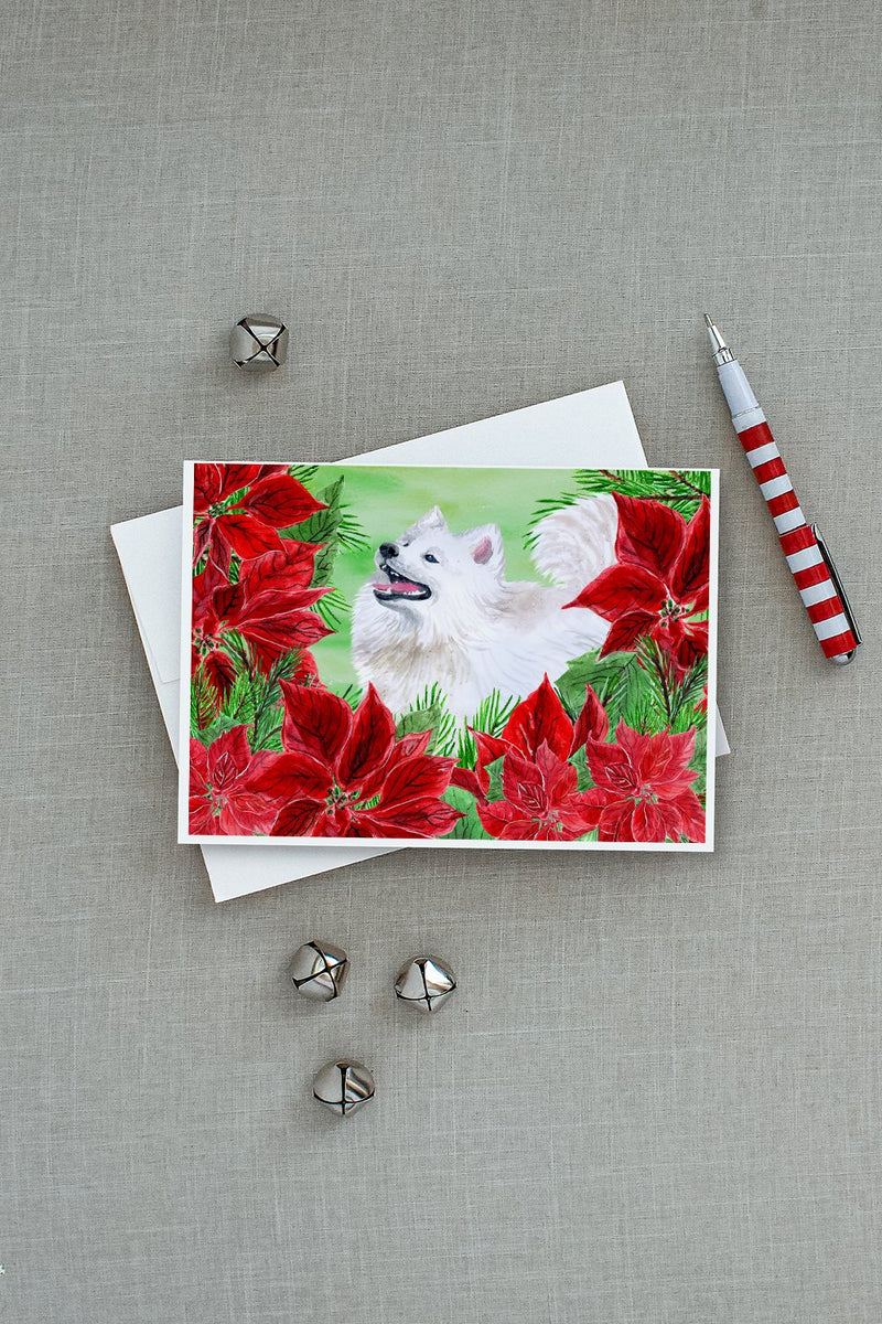 Samoyed Poinsettas Greeting Cards and Envelopes Pack of 8