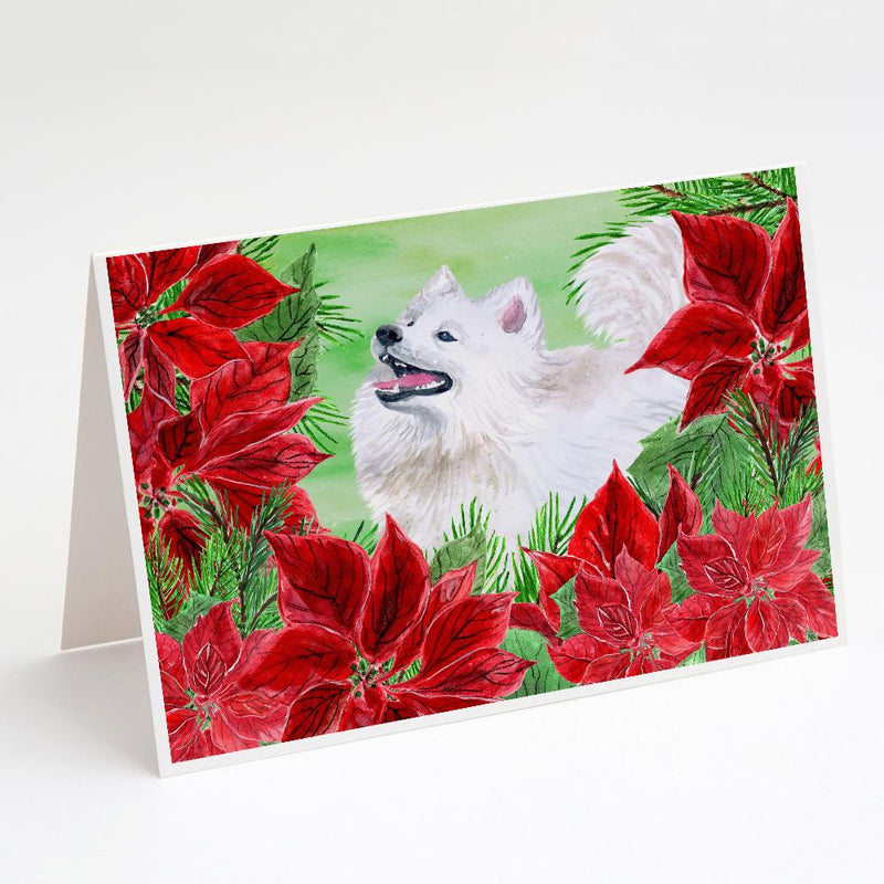 Samoyed Poinsettas Greeting Cards and Envelopes Pack of 8