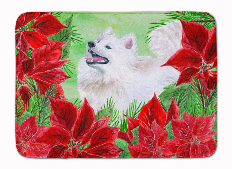 Samoyed Poinsettas Machine Washable Memory Foam Mat CK1339RUG