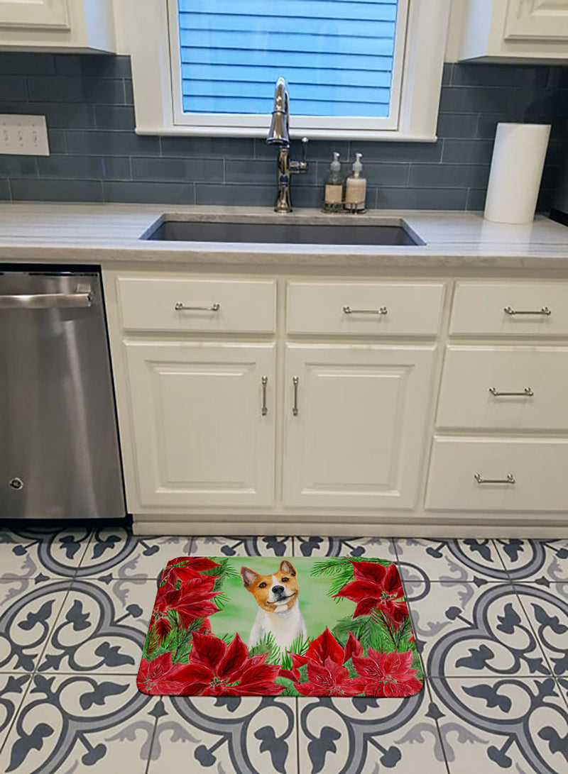 Basenji Poinsettas Machine Washable Memory Foam Mat CK1340RUG