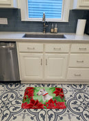 Bull Terrier Poinsettas Memory Foam Kitchen Mat Machine Washable Anti-Fatigue Cushion Comfort Bath or Kitchen Rug