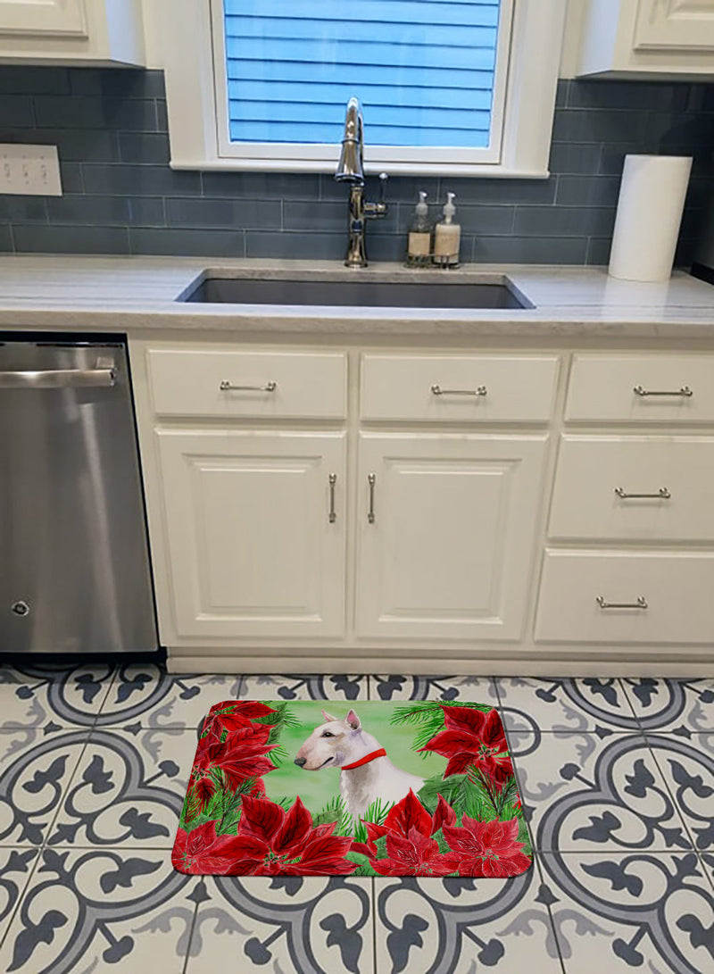 Bull Terrier Poinsettas Machine Washable Memory Foam Mat CK1341RUG