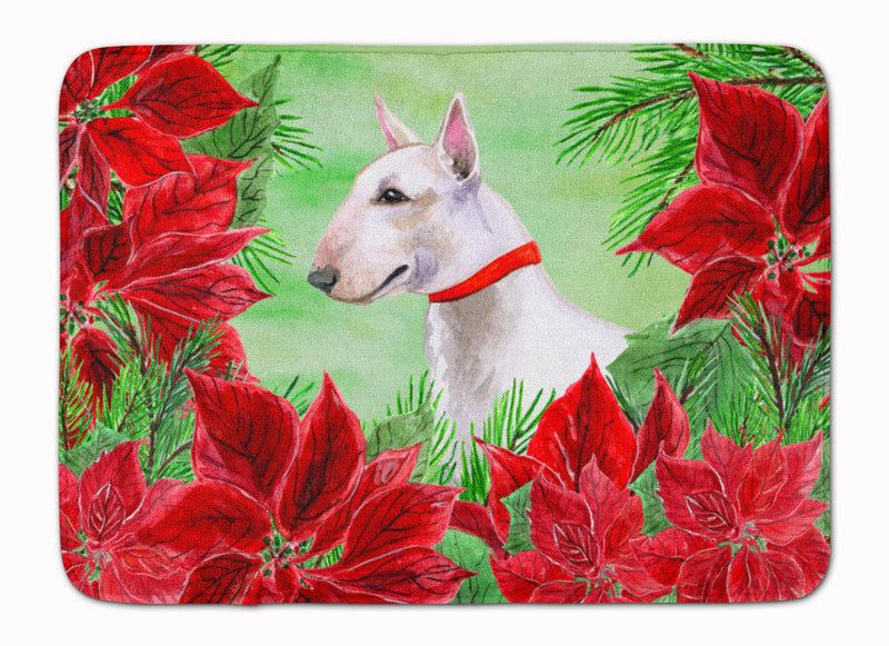 Bull Terrier Poinsettas Machine Washable Memory Foam Mat CK1341RUG