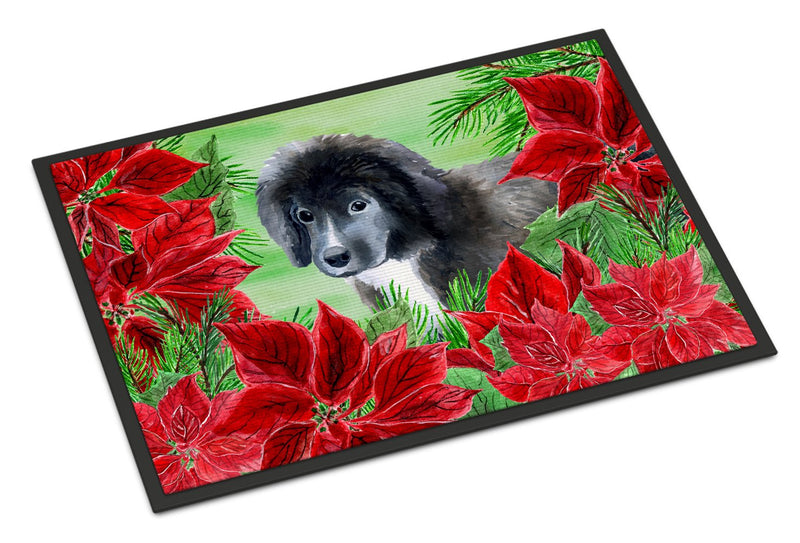 Newfoundland Puppy Poinsettas Indoor or Outdoor Mat 24x36 CK1347JMAT