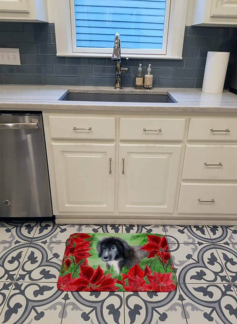 Newfoundland Puppy Poinsettas Machine Washable Memory Foam Mat CK1347RUG