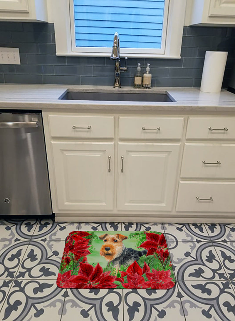 Welsh Terrier Poinsettas Machine Washable Memory Foam Mat CK1348RUG