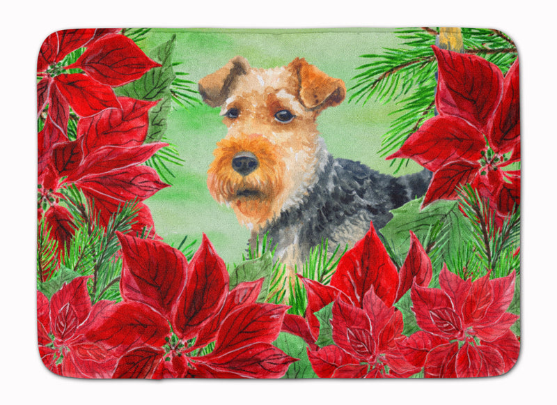 Welsh Terrier Poinsettas Machine Washable Memory Foam Mat CK1348RUG