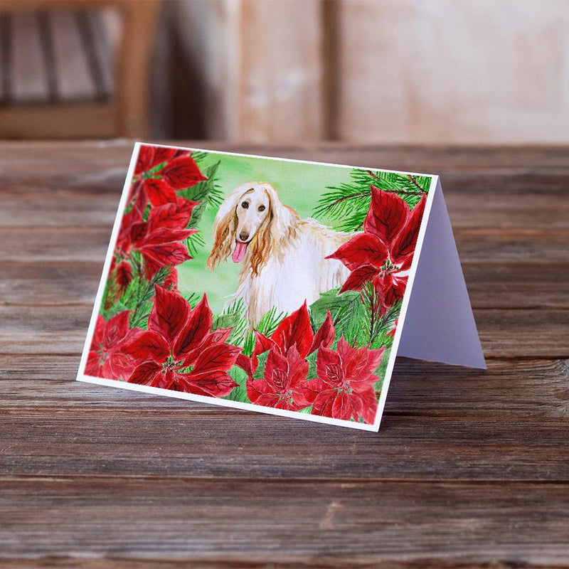 Afghan Hound Poinsettas Greeting Cards and Envelopes Pack of 8