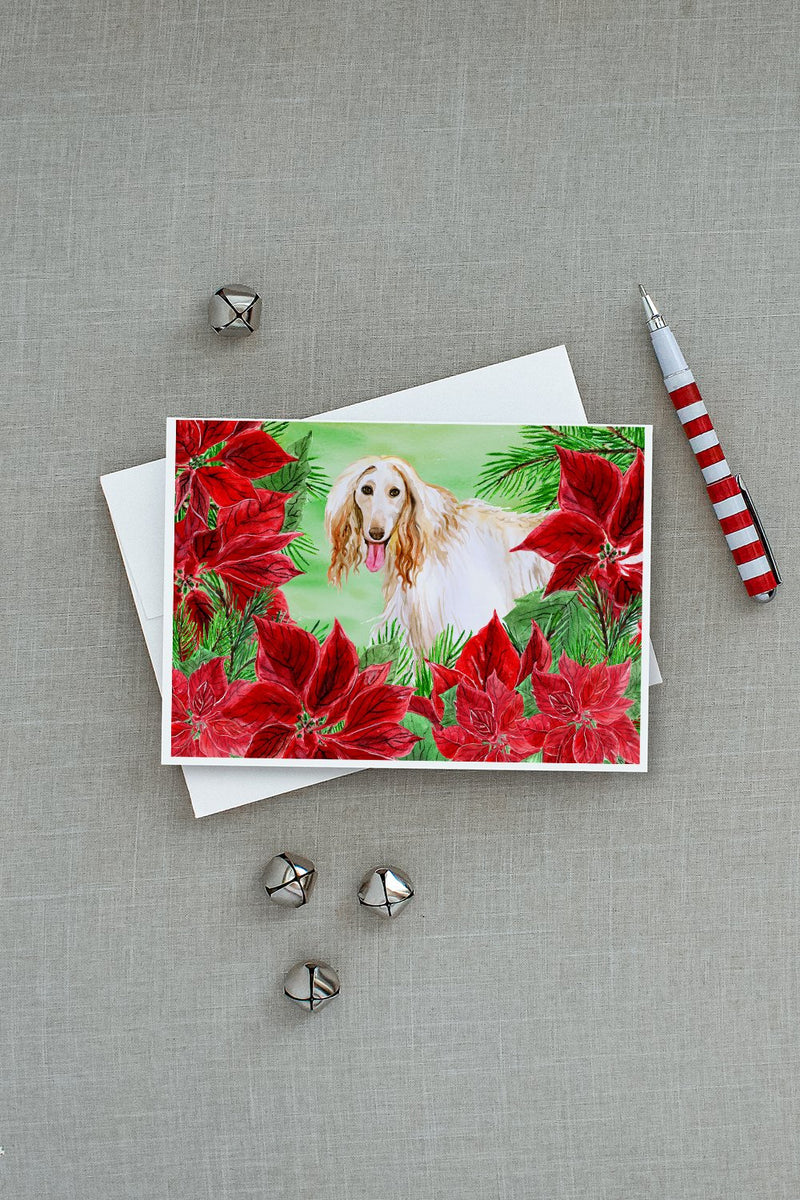 Afghan Hound Poinsettas Greeting Cards and Envelopes Pack of 8