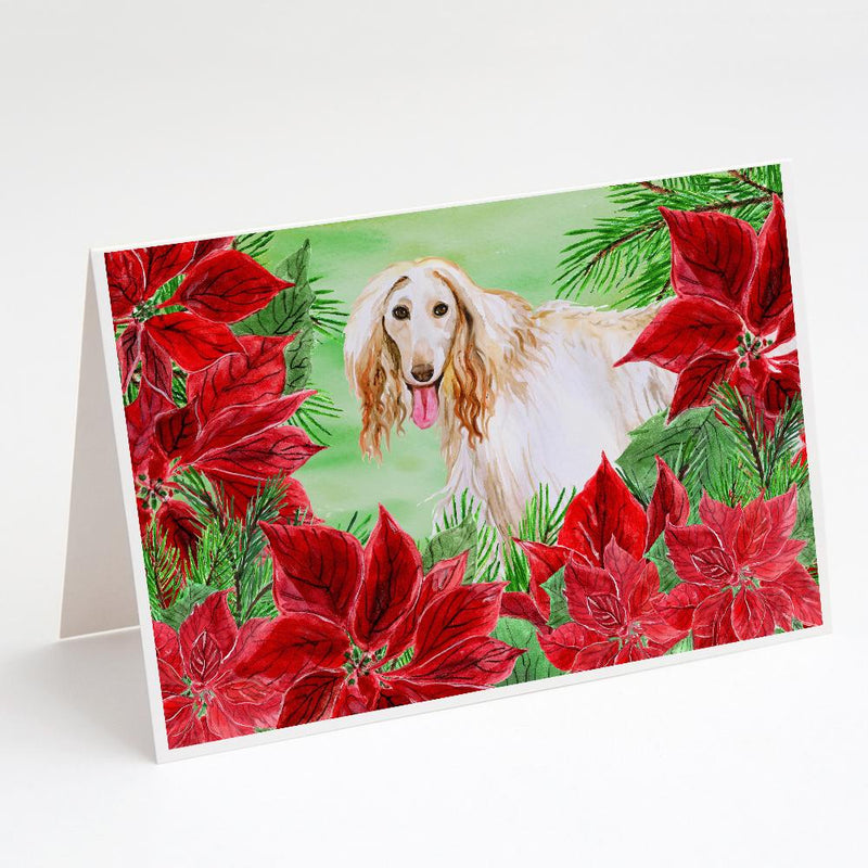 Afghan Hound Poinsettas Greeting Cards and Envelopes Pack of 8