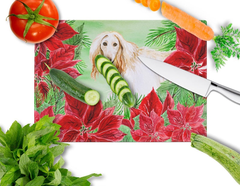 Afghan Hound Poinsettas Glass Cutting Board Large CK1350LCB