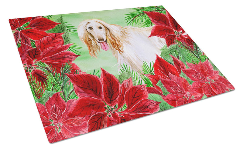 Afghan Hound Poinsettas Glass Cutting Board Large CK1350LCB