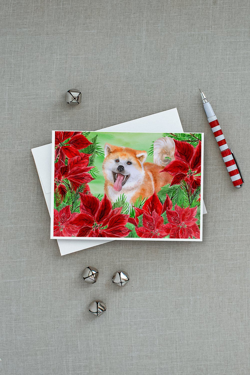 Akita Poinsettas Greeting Cards and Envelopes Pack of 8