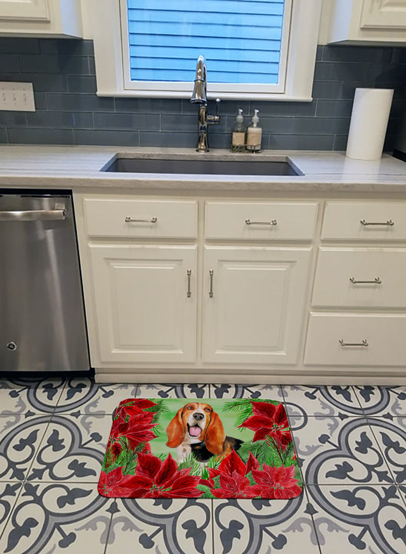 Basset Hound Poinsettas Machine Washable Memory Foam Mat CK1352RUG