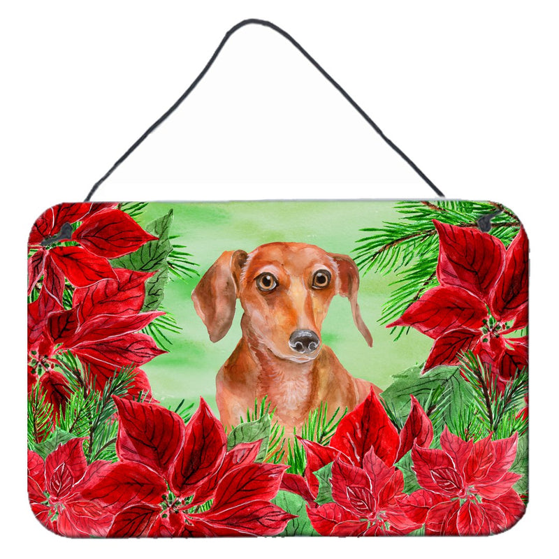 Red Dachshund Poinsettas Wall or Door Hanging Prints CK1355DS812