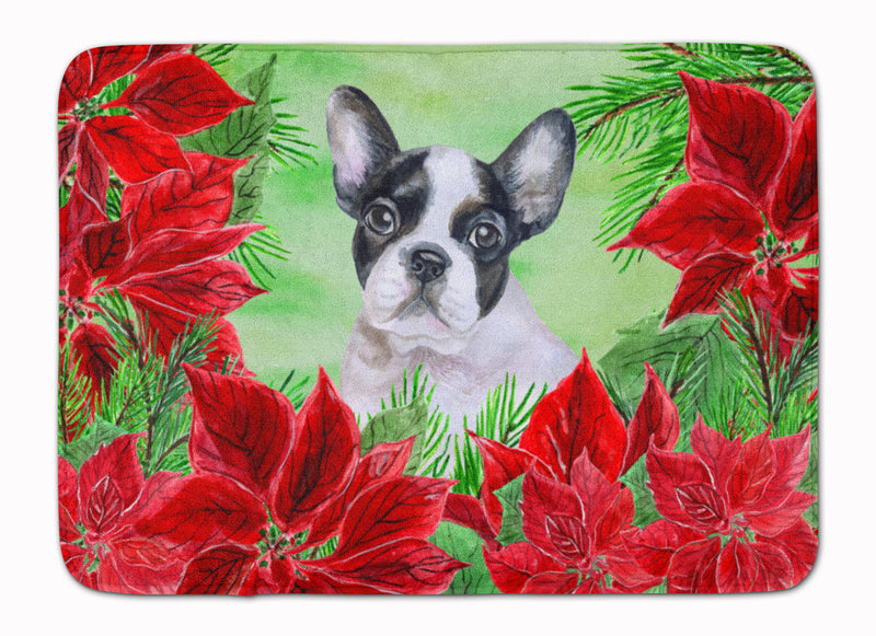 French Bulldog Black White Poinsettas Machine Washable Memory Foam Mat CK1358RUG