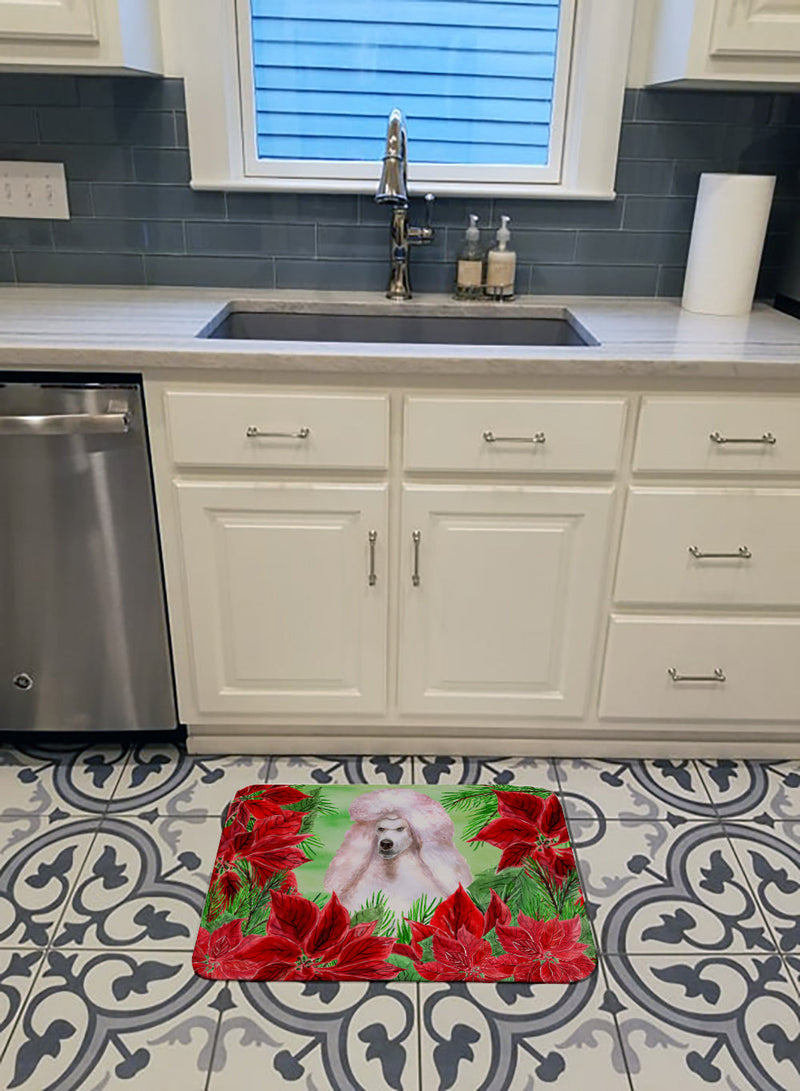 White Standard Poodle Poinsettas Machine Washable Memory Foam Mat CK1364RUG