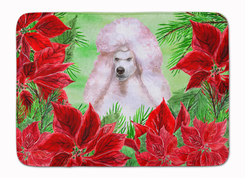 White Standard Poodle Poinsettas Machine Washable Memory Foam Mat CK1364RUG