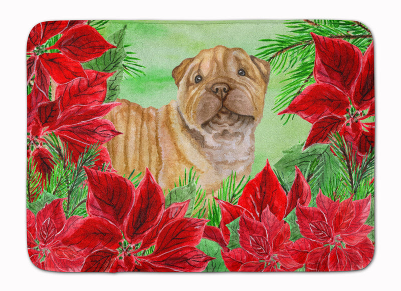 Shar Pei Puppy Poinsettas Machine Washable Memory Foam Mat CK1366RUG