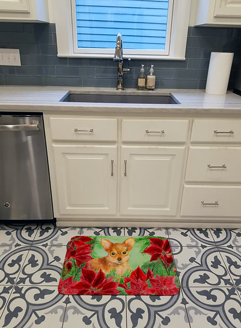 Toy Terrier Poinsettas Machine Washable Memory Foam Mat CK1369RUG