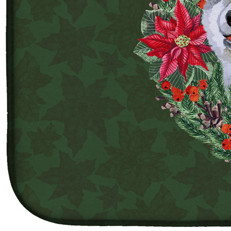 Alaskan Malamute Poinsetta Wreath Dish Drying Mat – Absorbent, Artistic Kitchen Essentials CK1504DDM