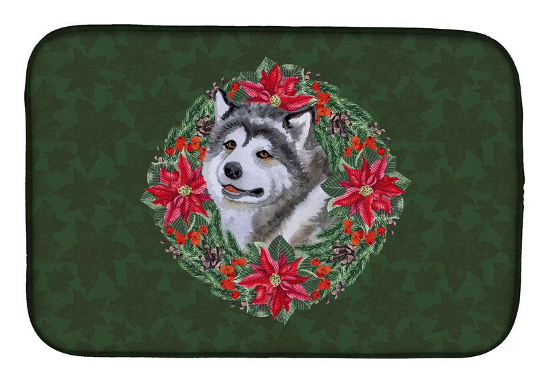 Alaskan Malamute Poinsetta Wreath Dish Drying Mat – Absorbent, Artistic Kitchen Essentials CK1504DDM