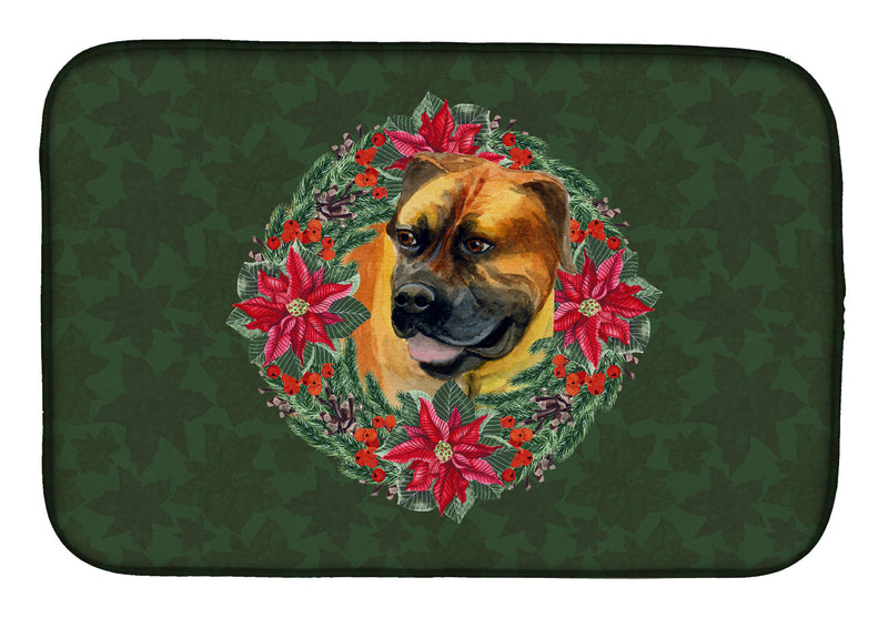 Boerboel Mastiff Poinsetta Wreath Dish Drying Mat – Absorbent, Artistic Kitchen Essentials CK1512DDM