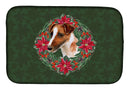 Smooth Fox Terrier Poinsetta Wreath Dish Drying Mat Absorbent Dish Drying Mat Pad for Kitchen Counter Dish Drainer Mat for Countertop, 14 x 21", Multicolor
