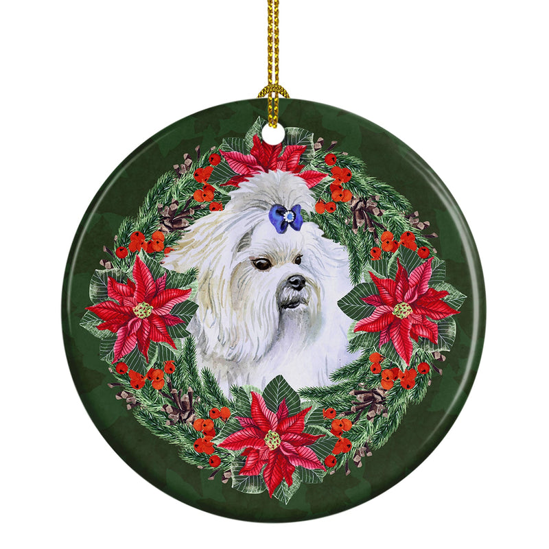 Maltese Poinsetta Wreath Ornament - Round Ceramic Ornament – Artist-Designed Keepsake Decoration