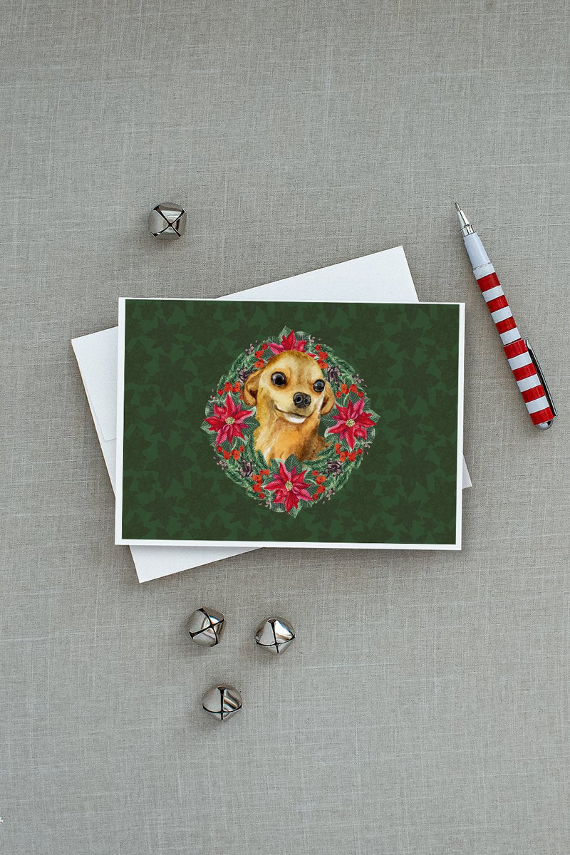 Chihuahua Poinsetta Wreath Greeting Cards and Envelopes Pack of 8