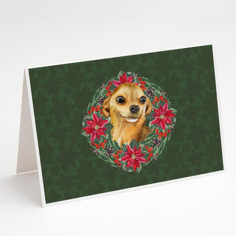 Chihuahua Poinsetta Wreath Greeting Cards and Envelopes Pack of 8