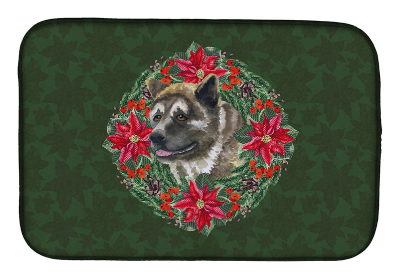 American Akita Poinsetta Wreath Dish Drying Mat – Absorbent, Artistic Kitchen Essentials CK1535DDM