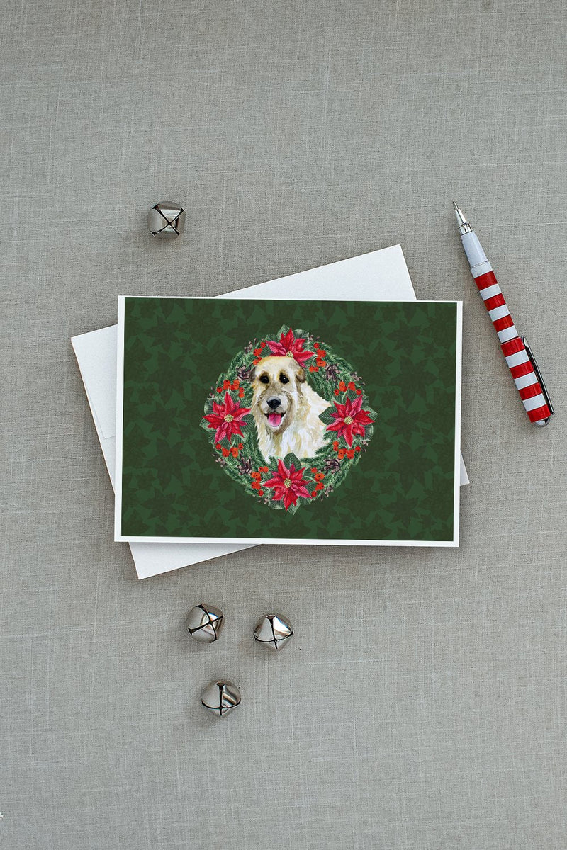 Irish Wolfhound Poinsetta Wreath Greeting Cards and Envelopes Pack of 8