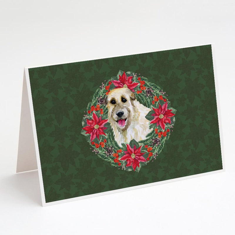 Irish Wolfhound Poinsetta Wreath Greeting Cards and Envelopes Pack of 8