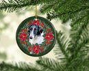 Borzoi Poinsetta Wreath Ornament - Round Ceramic Ornament – Artist-Designed Keepsake Decoration