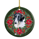 Borzoi Poinsetta Wreath Ornament - Round Ceramic Ornament – Artist-Designed Keepsake Decoration