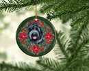 Black Russian Terrier Poinsetta Wreath Ornament - Round Ceramic Ornament – Artist-Designed Keepsake Decoration