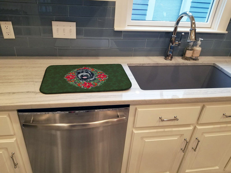 Black Russian Terrier Poinsetta Wreath Dish Drying Mat – Absorbent, Artistic Kitchen Essentials CK1543DDM