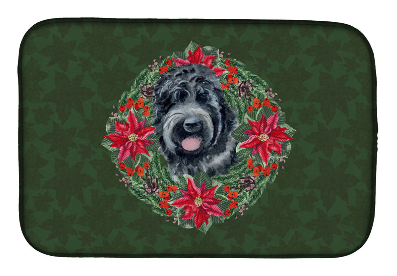 Black Russian Terrier Poinsetta Wreath Dish Drying Mat – Absorbent, Artistic Kitchen Essentials CK1543DDM