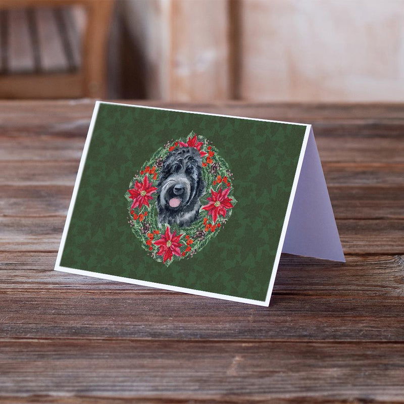 Black Russian Terrier Poinsetta Wreath Greeting Cards -  Blank Note Cards – 8-Pack of Artist-Designed Cards with Envelopes
