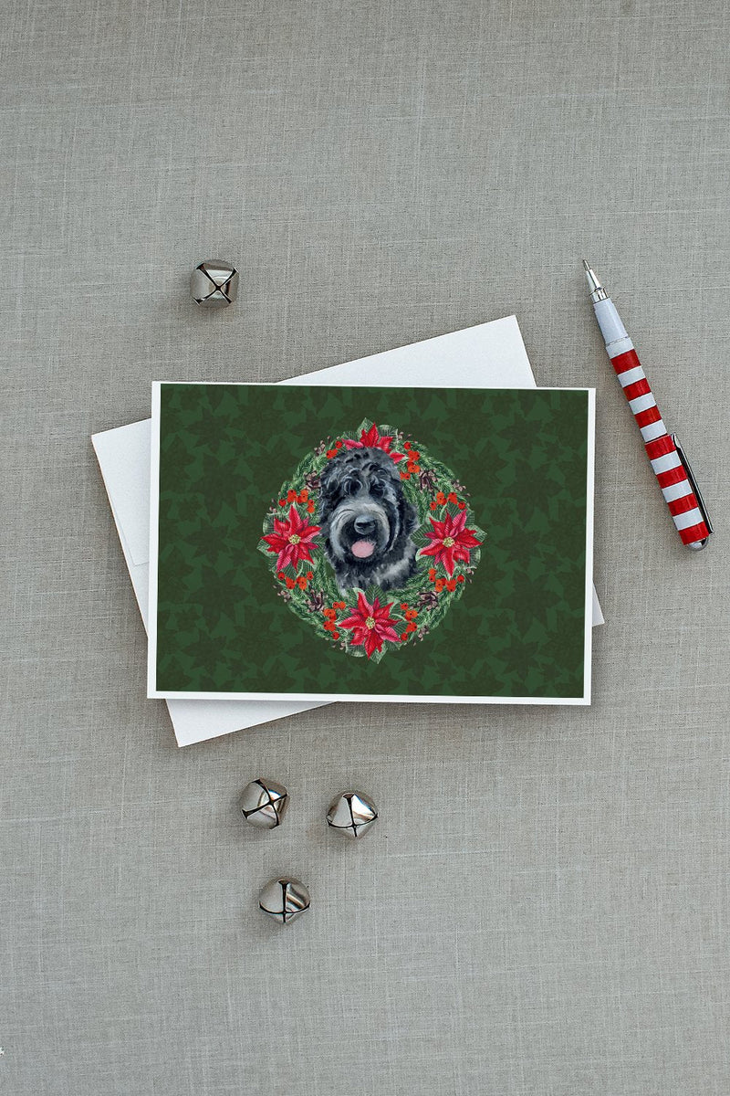 Black Russian Terrier Poinsetta Wreath Greeting Cards -  Blank Note Cards – 8-Pack of Artist-Designed Cards with Envelopes