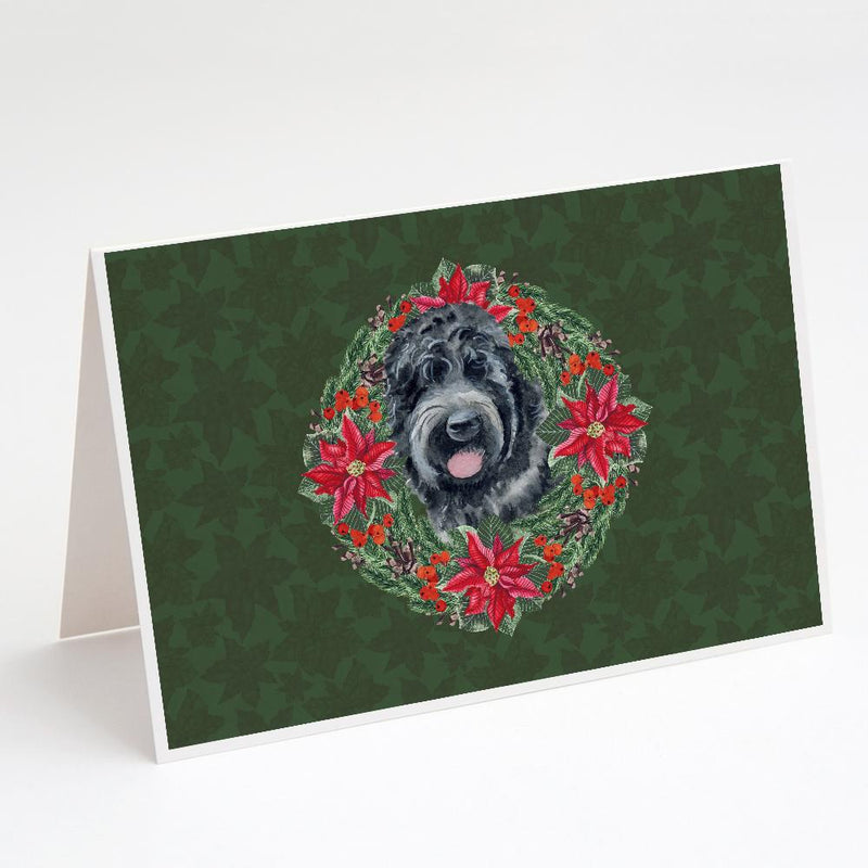 Black Russian Terrier Poinsetta Wreath Greeting Cards -  Blank Note Cards – 8-Pack of Artist-Designed Cards with Envelopes