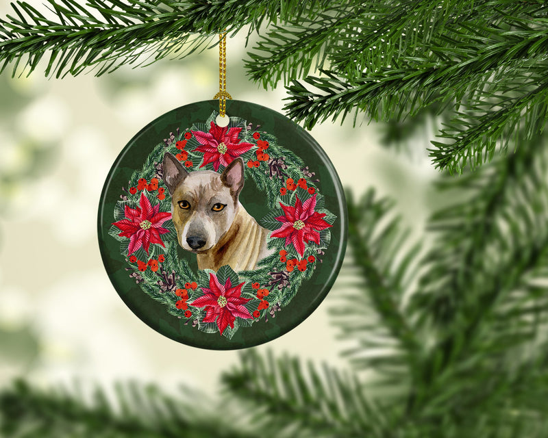 Thai Ridgeback Poinsetta Wreath Ornament - Round Ceramic Ornament – Artist-Designed Keepsake Decoration