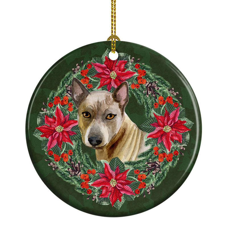 Thai Ridgeback Poinsetta Wreath Ornament - Round Ceramic Ornament – Artist-Designed Keepsake Decoration