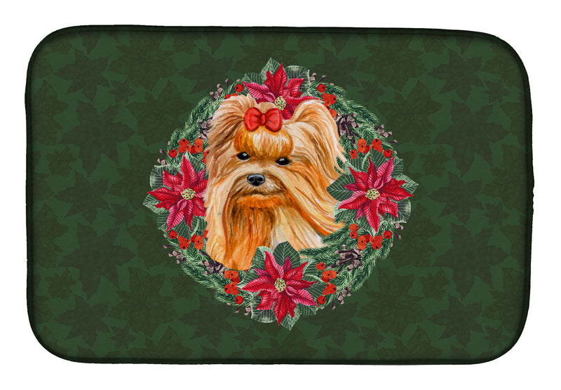 Yorkshire Terrier Poinsetta Wreath Dish Drying Mat CK1551DDM